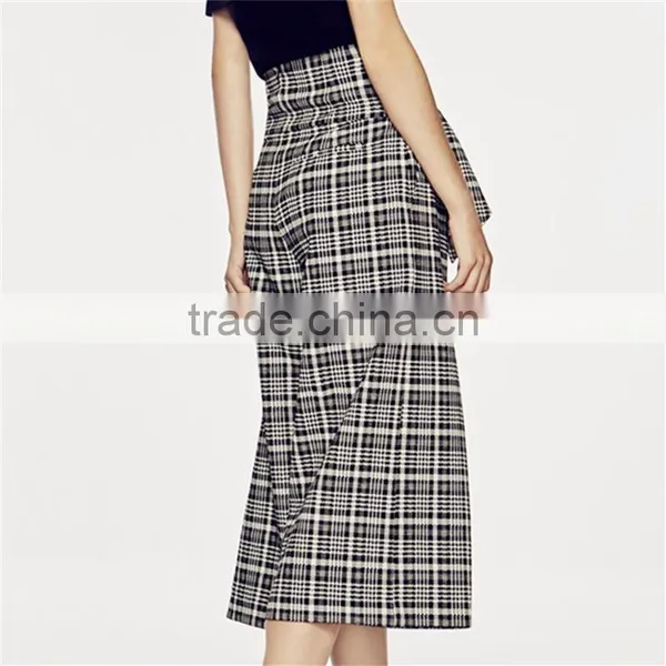 Black and White Patterned Bow Embellished Tartan Culotte Pants Slacks photo-6