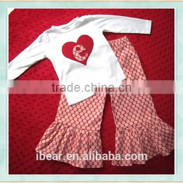Girl Outfit Boutique Valentine's Day Clothes Personalized Valentine's Day Heart Appliqued Shirt Match Ruffle Pink Polka Dot Pant