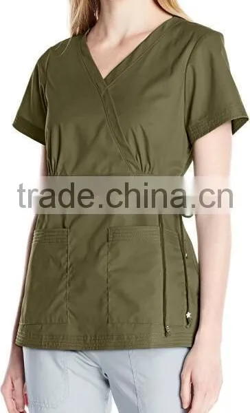 Customed Plain Blank Multi-Colors Easy-Fit Nursing Scrubs Tops With Adjustable Side Tie photo-3