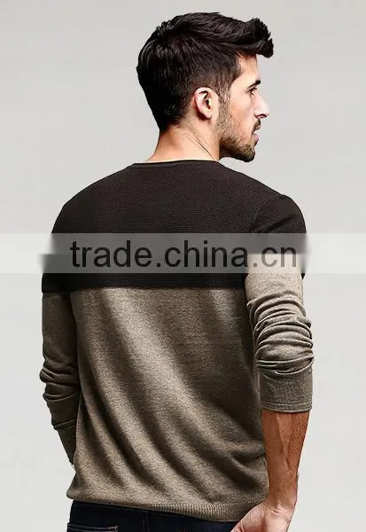 Mans Crew Neck Split Joint Pattern Tight Pullover Sweater for Wholesale photo-4