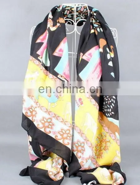 Ethnic Style Textile Fabric Tassels Scarves Black Printed Oversize Women Fashion Scarves Cape photo-4