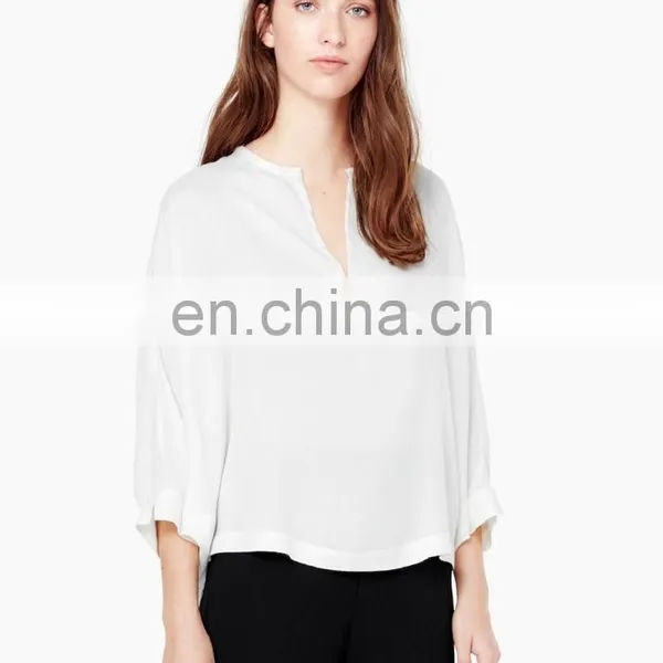 China Supplier Latest Style American Stylish Long Sleeve High Quality Embroidery Chiffon Lady Blouse photo-3