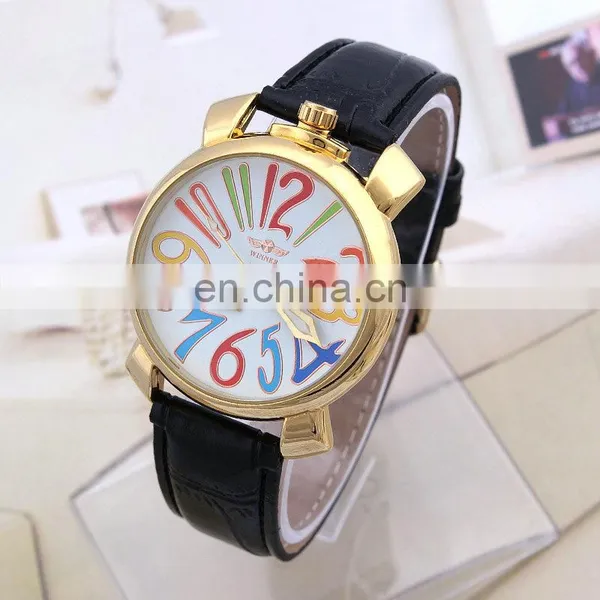 Winner U8060 Watches Women Gold Bezel Rainbow Color Numeral Dial Automatic Mechanical Wrist Watches Leather Strap Ladies Watch photo-3