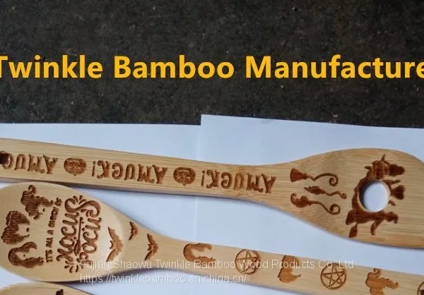 Halloween Idea Gift Bamboo Spoon Set Burn Bamboo Wooden Cooking Tool Engraved photo-2