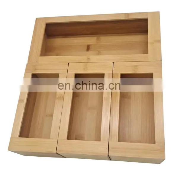 Natural Bamboo Ziplock Bag Organizer Clear Drawer Storage Box Openable Top Lids/ziplock Bag Storage Organizer 4 Pieces photo-4