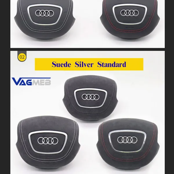 For Audi A6 C8 Alcantara Leather Steering Wheel Airbag Cover Trim Cover White/Black/Red Stitching
