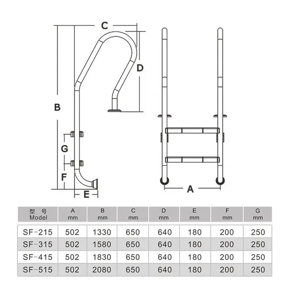 KASDALY 304 2 Steps Stainless Steel Swimming Pool Ladder SF215 photo-2