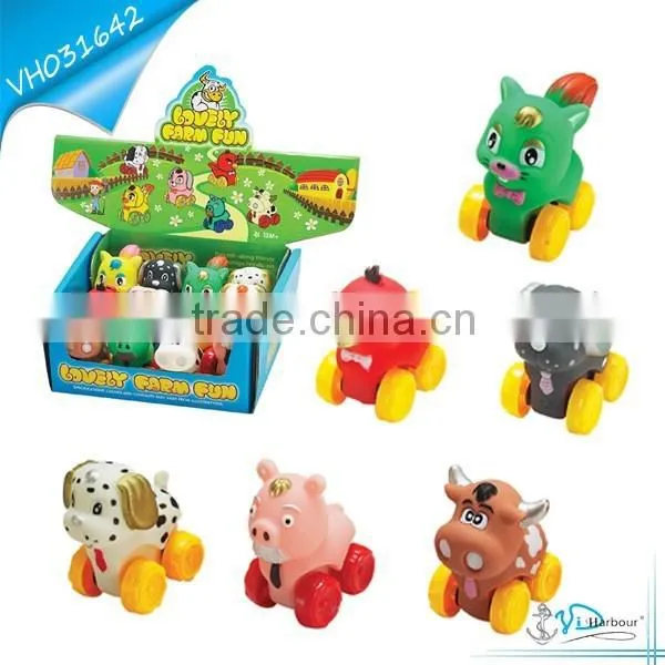 Free Wheel Small Rubber Animal Toys With BB Whistle