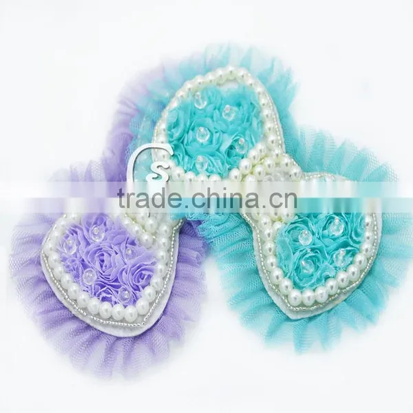 5" Chiffon Pearl Bows With Tulle Embellished With Beads and Sparkle Stones Quality Choice photo-5