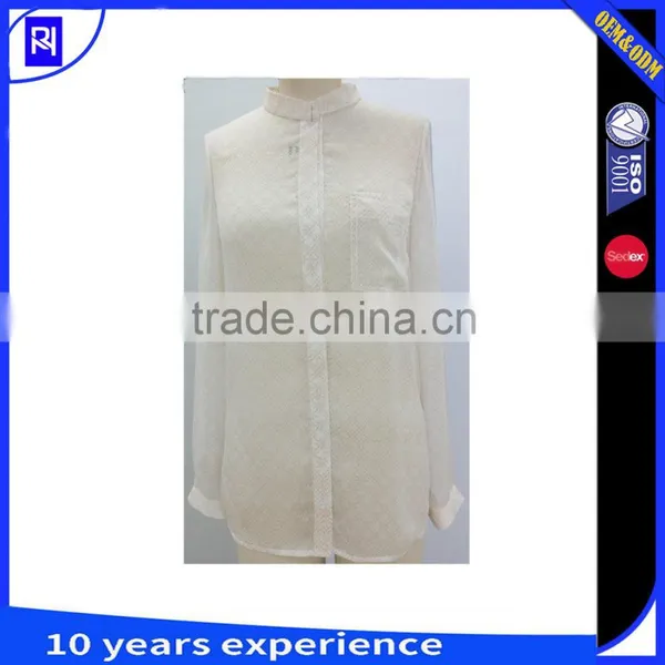 100% Silk Chiffon Print Shirt Women Lady Single Chest Pocket Stand Collar Long Sleeve Classic Fashion Design Casual Wear