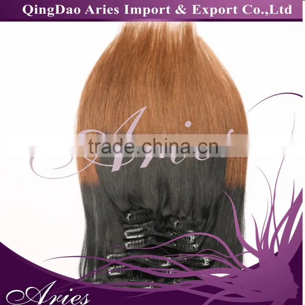 Clip in Human Hair Extensions 18" 7pc 70g Ombre Colors Natural Hair Black Blonde photo-5