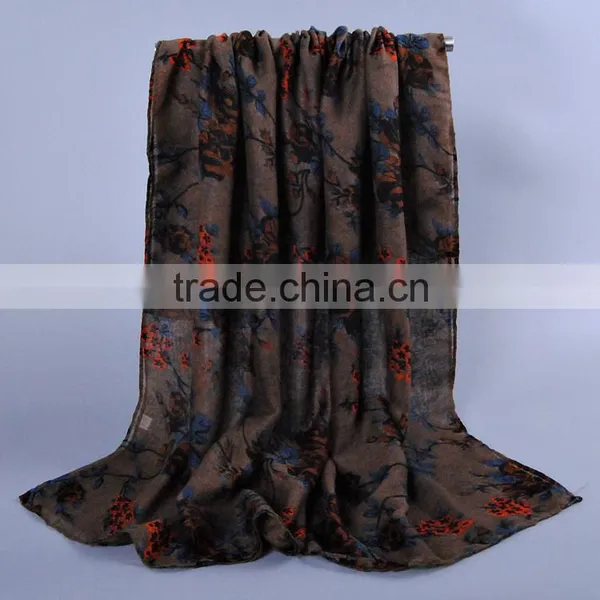 Women Popular Scarf Flower Leaf Pattern Voile Scarves 180*90 Pashmina photo-2