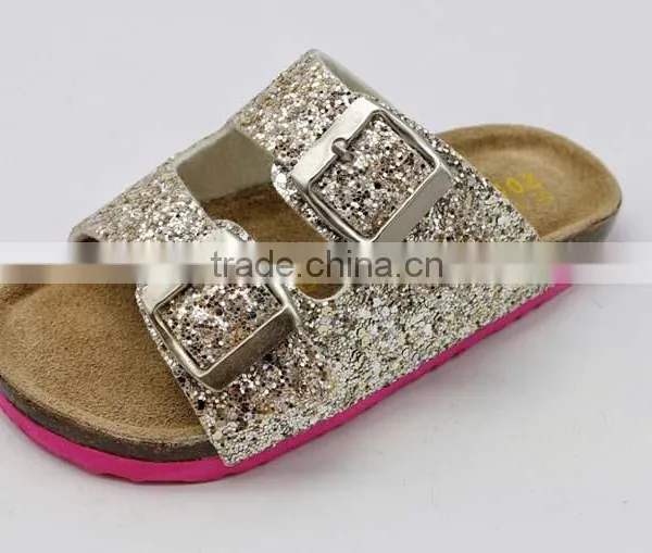 Baby Kids Glitter Upper Adjustable Two Straps EVA Cork Footbed Classic Kids Flat Sandals