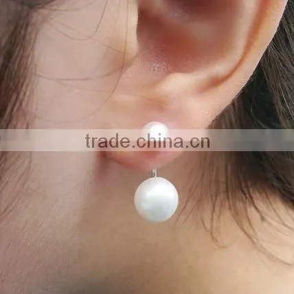 Fashion 925 Sterling Silver Pearl Ear Jackets Earring, Silver Double Pearl Earring Jewelry