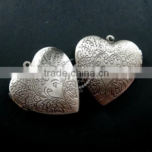 39mm Big Flower Heart Shape Vintage Style Antiqued Silver Flower Photo Locket DIY Pendant Charm Jewelry Supplies 1133004 photo-2