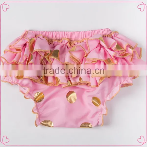 Baby New Design Ruffle Pants Baby Panties Bloomer Wholesale Price Gold Polka Dot Design photo-2