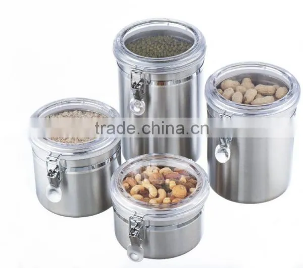 4pcs Stainless Steel Canister Set With Acrylic Lids photo-2