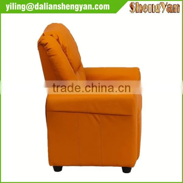 Contemporary Orange Vinyl Kids Recliner With Cup Holder and Headrest photo-3