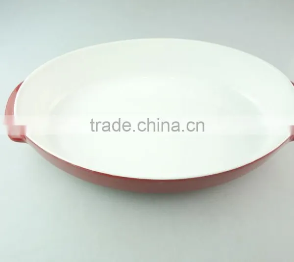 Red Oval Shape Ceramic Bakeware Porcelain Bake Plate With Hands in Stocklots photo-2
