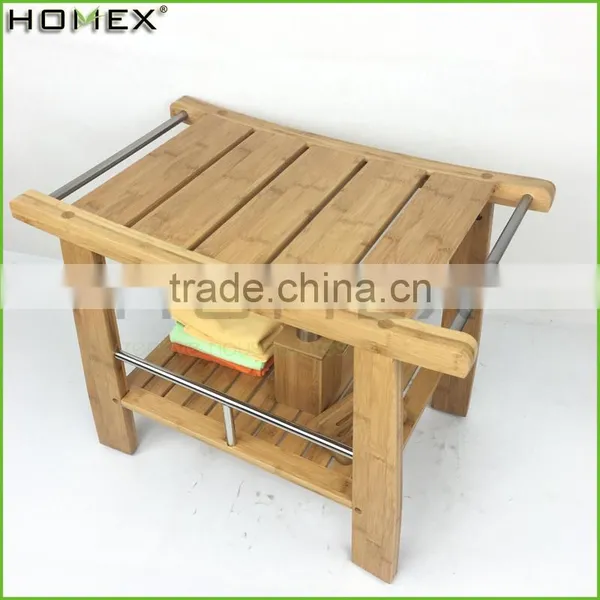 Bamboo Shower Bench Step Stool Seat w Storage Shelf Homex BSCI/Factory photo-6