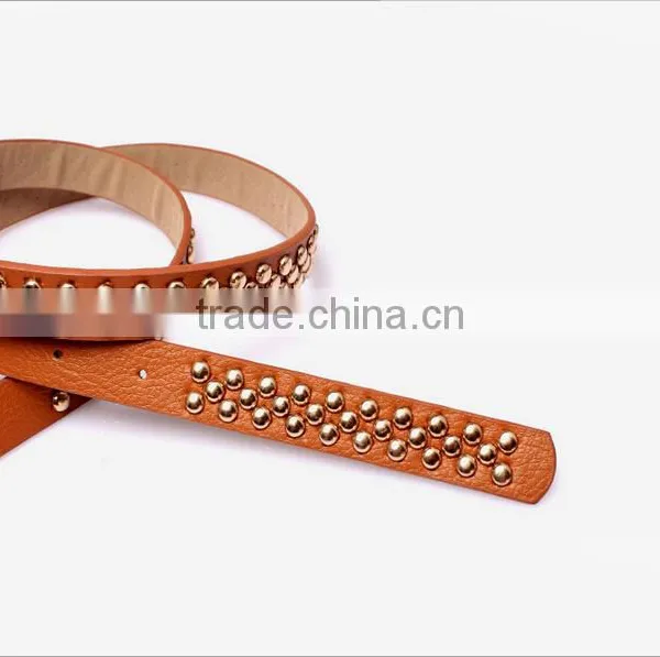 Fashion Spikes Decorated Pin Buckle Sex Girl Thin PU Waist Belt photo-5