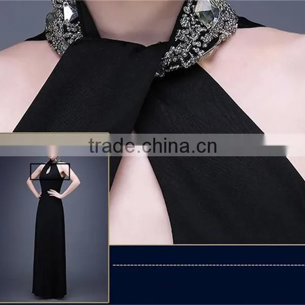 New Summer Formal Evening Elegant Sexy Long Slim Women Black Halter Dress photo-3