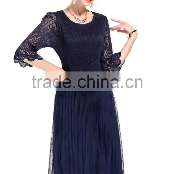 Ladies Compression 3/4 Transparent Lace Sleeve Slim Long Dress photo-5