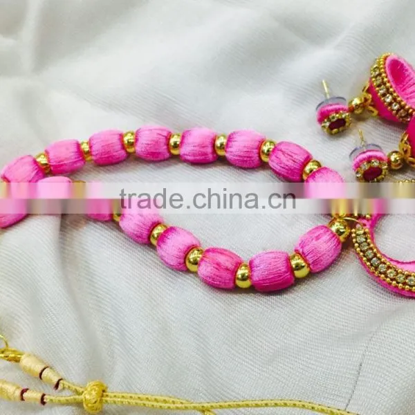 New Stylish Silk Thread Neck Piece With Matching Earrings Collection. photo-2