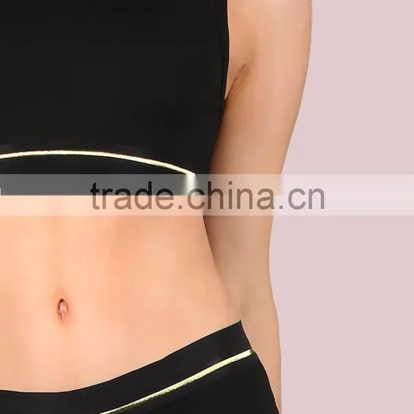 Metallic Trim Back Cut Hole Crop Tank & Body Shorts Set Black 100 Cotton Scoop Neck Sportswear Crop Tops With Pants Custom photo-4