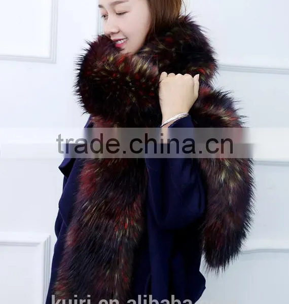 2016 New Fashion Autumn and Winter Womens Faux Raccon Fox Fur Collar Muffler Fur Scarf Faux Long Scarf Cape Winter Scarf photo-6