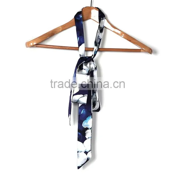 Chiffon Multifunction Skinny Scarf White Navy Blue Flower Choker photo-2