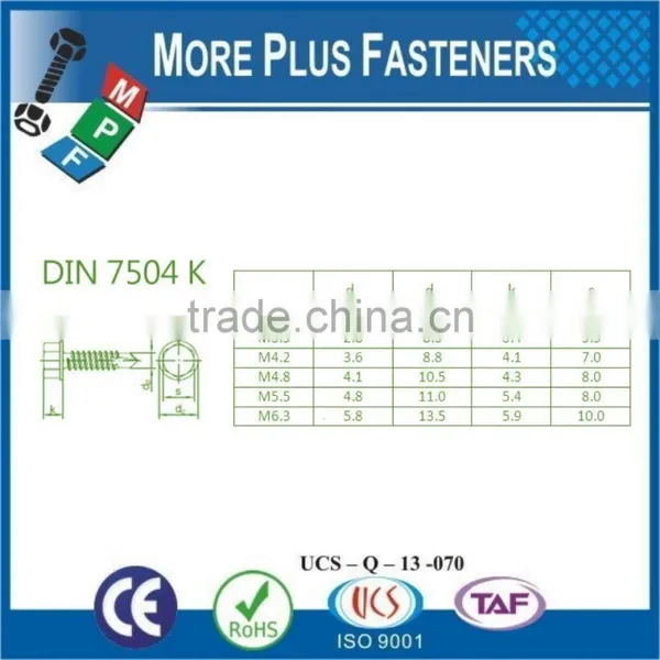 Made in Taiwan DIN 7504N Pan Head DIN 7504P Flat Head DIN 7504K Hex Head Self Drilling Screws Stainless Steel Carbon Steel Zinc photo-4