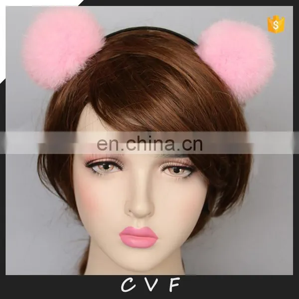 Wholesale Rabbit Fur Pompon Hair Decoration Real Fur Pom Pom Hair Bands