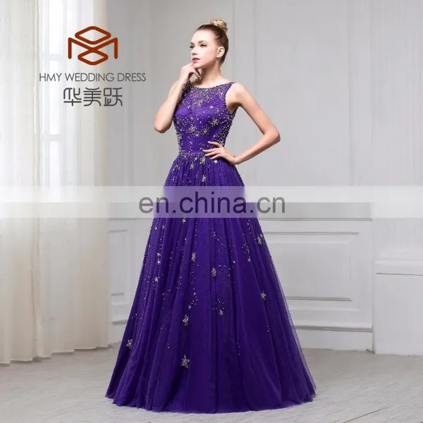 Women Sleeveless Purple A-line Prom Dress With Beautiful Handmade Star Beading