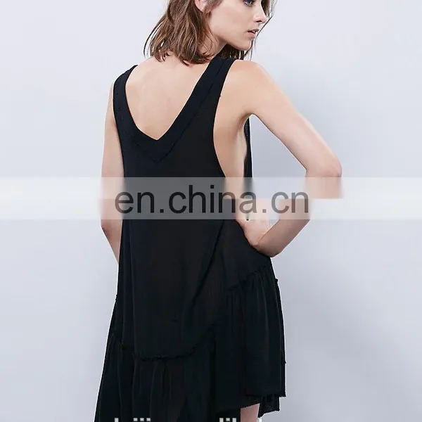 High Quality Deep v Neck Little Black Dress, Woman Sleeveless Mini Dress photo-6