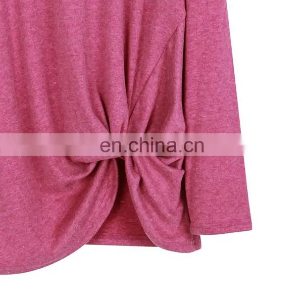 Wholesale Solid Color Hem Irregular Knot Blank Long Sleeve Women T Shirt photo-5