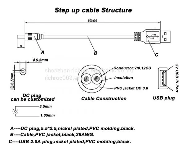 USB dc Boosting Cable 5v to 9v 12v Step up Cable Usb to dc Boost Converter Power Cable photo-4