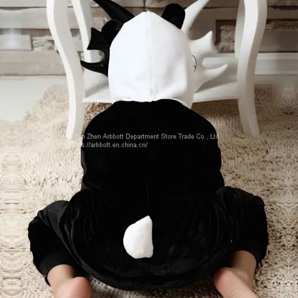 Panda Cartoon Flannel Conjoined Polyester Children Pajamas photo-4