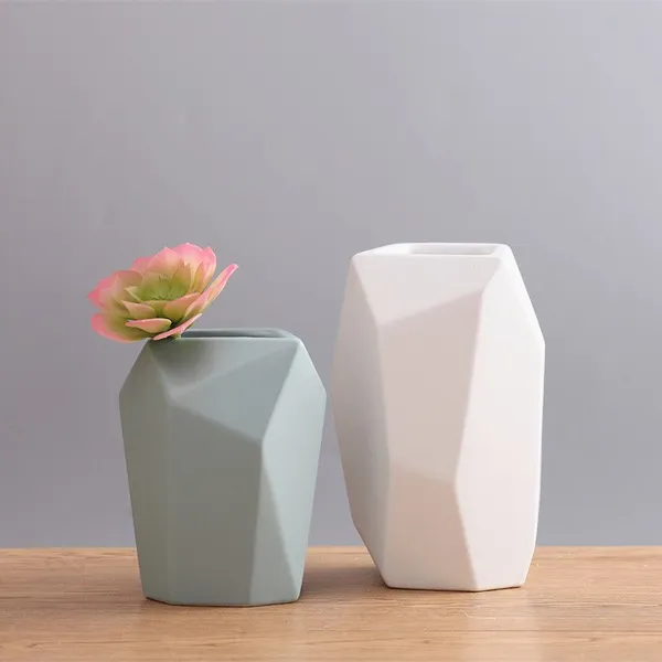 Nordic Style Blue Green White Geometry Fashion Dry Flower Ceramic Vase For Living Room photo-2