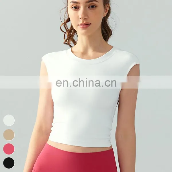Spring Summer Twist Hollow Out Backless Sexy Sports Tank Tops Fitness Running Short Shirts Women Yoga T Shirt With Fixed Pads photo-3