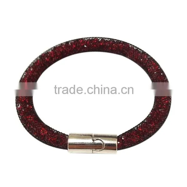 Colorful Net Crystal Mesh Tennis Stardust Bracelets With Tiny Resin Magnetic Clasp Charm Bracelets Bangles Single Wrap