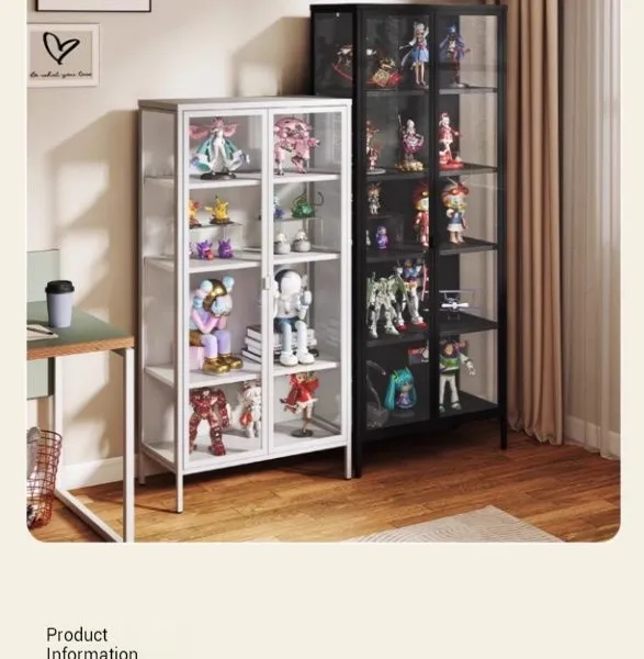 Contemporary Glass Curio Cabinet for Home Gallery, 10cm Tall Feet Design Metal Frame Display Case With 3C Safety Glass & High Quality Lock photo-3