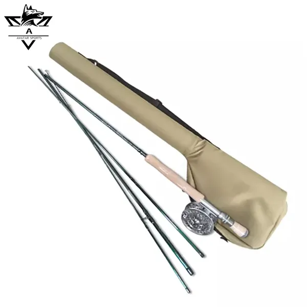 Hot Sale Custom 9'7 Durable Fly Fishing Rod and Reel Combo Carbon 4 Sections Portable Fly Fishing Rod for Beginner