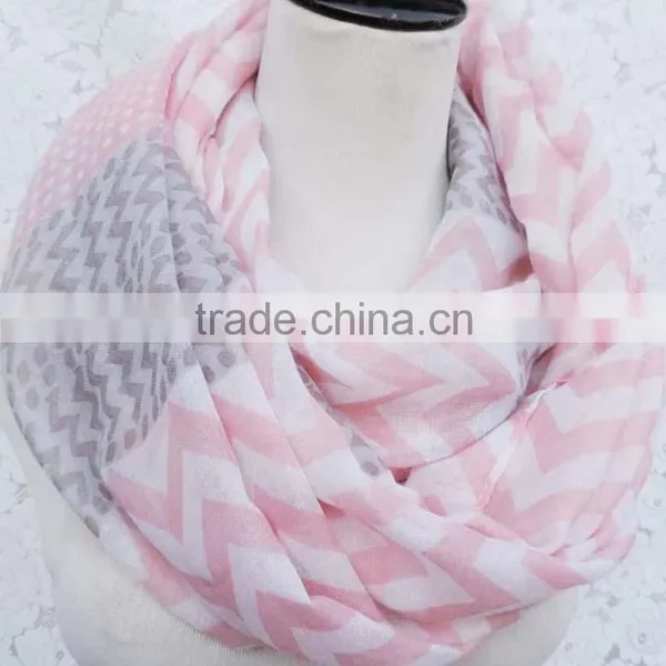 Hot Popular Wave Printing Ladies Thin Polyester Chevron Infinity Scarf photo-2