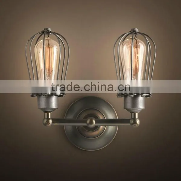 Vintage Cage Light Edison Bulbs Wall Lamp Double Bulb Wall Sconce Lamp