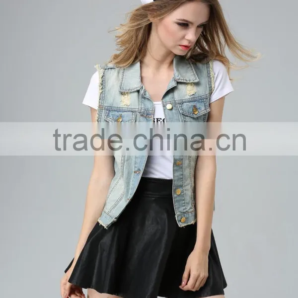 2016 High Quality New Fashion Europe America Denim Vest Wholesale Price photo-3