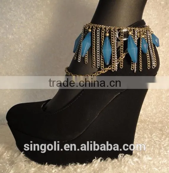 Must Have!! Fan Fring Chains Tassel Blue Bead Boot and Shoe Jewelry photo-2
