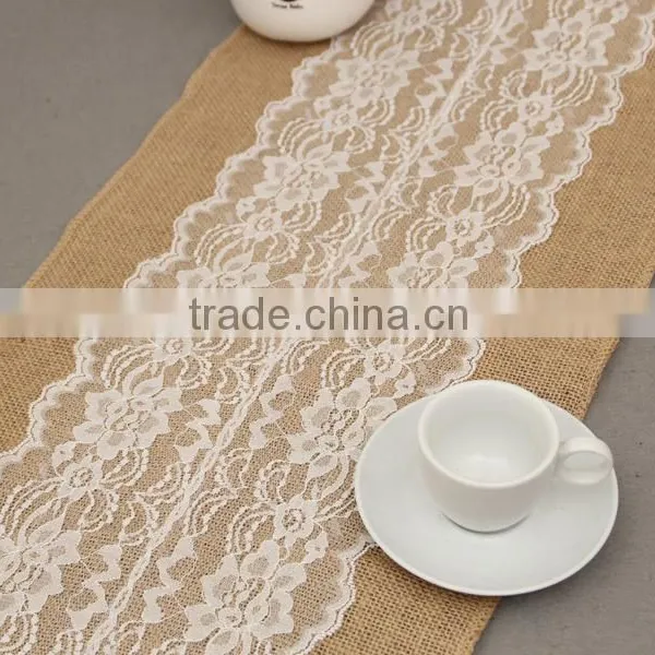 30*275cm Extra Large Burlap Tablecloth With Lace,Jute Burlap Trimming For Decoration photo-5
