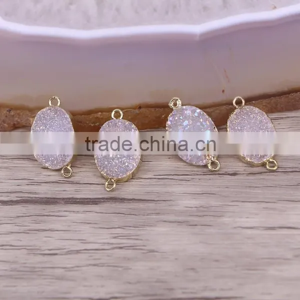 Gold Plated Oval Natural Agate Titanium Druzy Connectors Beads Jewelry Craft photo-6