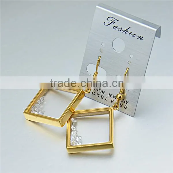 Square Locket Earrings Fashion New Design Stainles Steel Glass Restone Earrings for Women photo-3